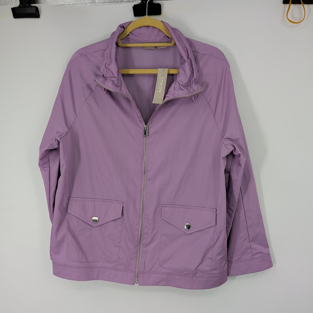 Chicos Zenergy Purple Petunia Collar Detail Anorak Jacket 2 L 12-14 570266204